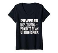 Femme Propulsé par Jésus Fier d'être Un Designer chrétien d'interface utilisateur T-Shirt avec Col en V