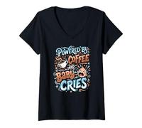 Femme Propulsé par Le café et bébé pleure Une Nouvelle Maman infirmière Post-Partum T-Shirt avec Col en V