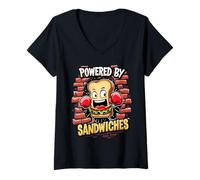 Femme Propulsé par Les Sandwichs Nourriture T-Shirt avec Col en V