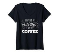 Femme Propulsé par Pixie Dust et Coffee Shirt Fairy Coffee Lover T-Shirt avec Col en V