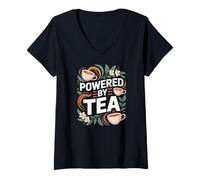 Femme Propulsé par Tea Floral Cup Design T-Shirt avec Col en V