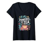 Femme Propulsé par Tea Floral Cup Enthusiast Design T-Shirt avec Col en V