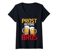Femme Prost Before Bros Funny German Beer Humour Germany Drinking T-Shirt avec Col en V