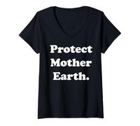 Femme Protect Mother Earth Eco-Friendly Message T-Shirt avec Col en V