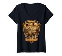 Femme Protect National Parks Bear Vintage Arrowhead Badge Apparel T-Shirt avec Col en V