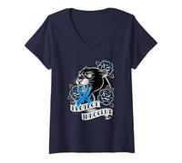 Femme Protect The Innocent Panther Tattoo Ruban Bleu Plaidoyer T-Shirt avec Col en V
