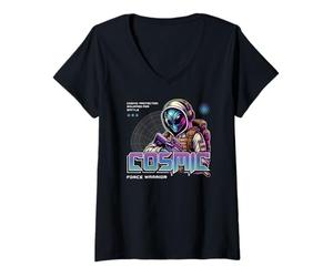 Femme Protecteur Cosmique de Science-Fiction équipé pour Battle Force Warrior T-Shirt avec Col en V