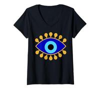 Femme Protection Contre Le Mauvais œil en Bleu doré Nazar comme Boho Spiritual T-Shirt avec Col en V