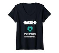 Femme Protection professionnelle en matière de cybersécurité | White Hat Hackers T-Shirt avec Col en V