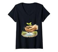 Femme Protéger la Nature, Nourrir Une Nouvelle Vie T-Shirt avec Col en V