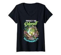 Femme Protéger la planète, C'est Notre responsabilité T-Shirt avec Col en V