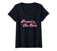 Femme Protégez les poupées, égalité des sexes, droits de l'homme, féministe T-Shirt avec Col en V