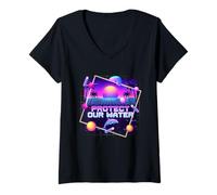 Femme Protégez Notre Eau Synthwave Dolphin 80s Conservation de l'Océan T-Shirt avec Col en V