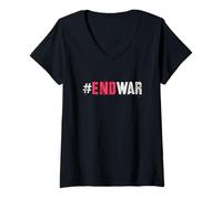 Femme Protestation Fin Guerre Paix Humanité Anti Bombes Stop Violence Not T-Shirt avec Col en V