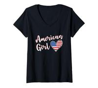 Femme Proud American Girl America Flag American Girlfriend Wife T-Shirt avec Col en V