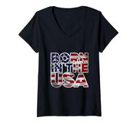 Femme Proud Born in The USA Novelty Graphic Tees & Cool Designs T-Shirt avec Col en V