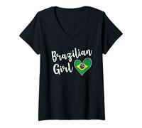 Femme Proud Brazilian Girl Brazil Flag Brazilian Girlfriend Wife T-Shirt avec Col en V