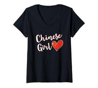 Femme Proud Chinese Girl China Flag Chinese Girlfriend Wife T-Shirt avec Col en V
