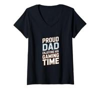 Femme Proud Dad Enjoying His Gaming Time Gamer Père T-Shirt avec Col en V