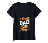 Femme Proud Dad Enjoying His Gaming Time Gamer Père T-Shirt avec Col en V