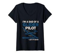 Femme Proud Dad of A Glider Pilot Fllight Gliding Soaring Aircraft T-Shirt avec Col en V
