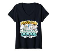 Femme Proud Dad of A New Doctor Graduation Père Parent Fille T-Shirt avec Col en V
