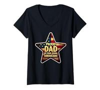 Femme Proud Dad Of Four Young Americans Patriotic Father's Day T-Shirt avec Col en V