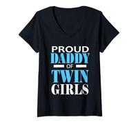 Femme Proud Daddy of Twin Girls Twins Dad Dad T-Shirt avec Col en V