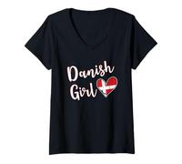 Femme Proud Danish Girl Denmark Flag Danish Girlfriend Wife T-Shirt avec Col en V
