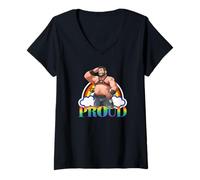 Femme Proud Gay Pride - Ours en Cuir Gay et Barbu T-Shirt avec Col en V