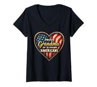 Femme Proud Grandma Of Ten Americans Grandmother Grandmother Grandkids USA T-Shirt avec Col en V