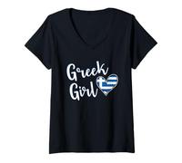 Femme Proud Greek Girl Greece Flag Greek Girlfriend Wife T-Shirt avec Col en V