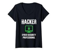 Femme Proud Hackers Job Titre du Bouclier Professionnel de la cybersécurité T-Shirt avec Col en V