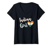 Femme Proud Indian Girl India Flag Indian Girlfriend Wife T-Shirt avec Col en V