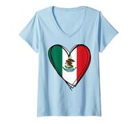 Femme Proud Mexican Boy Girl Dad Mom Tante Lovely Mexico Flag Heart T-Shirt avec Col en V