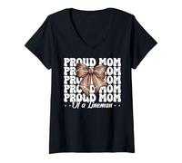 Femme Proud Mom Of A Lineman American Football Mom Mom Mother's Day T-Shirt avec Col en V
