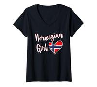 Femme Proud Norwegian Girl Norway Flag Norwegian Girlfriend Wife T-Shirt avec Col en V