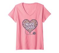 Femme Proud Nurse Squad Valentine Heart Nursing School Life ER RN T-Shirt avec Col en V
