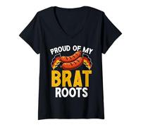 Femme Proud of My Brat Roots Humour Allemand drôle Amoureux de l'Allemagne T-Shirt avec Col en V