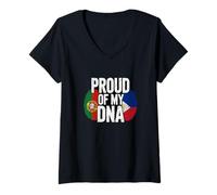 Femme Proud of My DNA Portuguese Filipino Roots T-Shirt avec Col en V