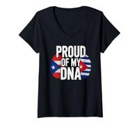 Femme Proud of My DNA Puerto Rican Cuban Roots T-Shirt avec Col en V