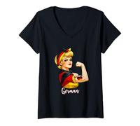 Femme Proud Strong German Girl Woman Pride Germany Flag T-Shirt avec Col en V