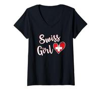Femme Proud Swiss Girl Switzerland Flag Swiss Girlfriend Wife T-Shirt avec Col en V