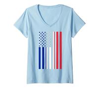 Femme Proud to Be French American Boy Girl Sister All Saints Day T-Shirt avec Col en V