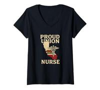 Femme Proud Union Nurse California Flag RN Labor Rights Design T-Shirt avec Col en V