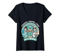 Femme Proudly Saving Lives Nurse Funny for Nurses T-Shirt avec Col en V