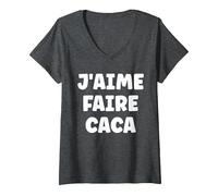 Femme Prout Citation Simple Homme Humour J'aime Faire Caca T-Shirt avec Col en V, Chiné Foncé, M