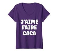 Femme Prout Citation Simple Homme Humour J'aime Faire Caca T-Shirt avec Col en V, Violet, M