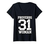 Femme Proverbes 31 Femme Foi Force Chrétien T-Shirt avec Col en V