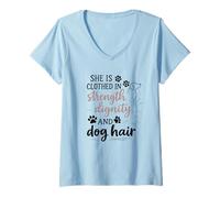 Femme Proverbes 31 - Patte de Chien « She is Clothed in Strength and Dignity » T-Shirt avec Col en V
